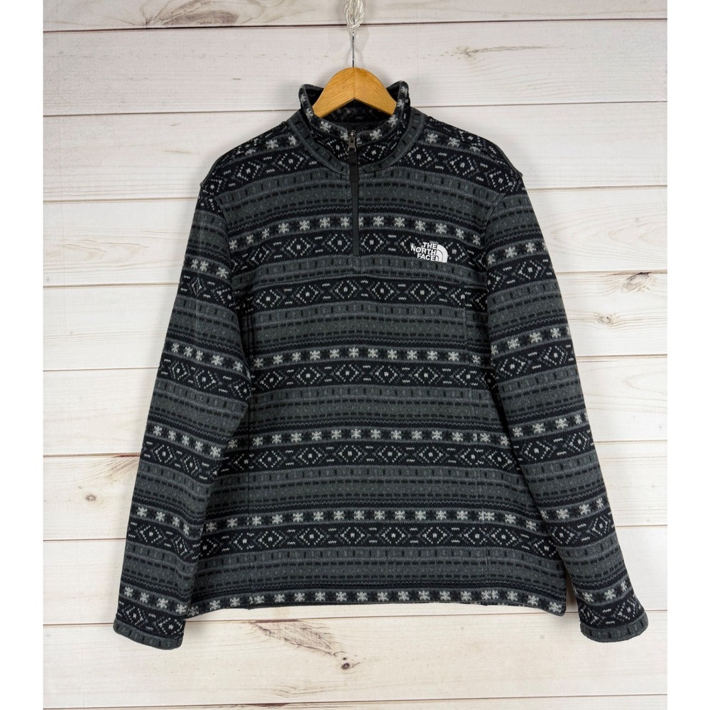 The North Face Sweater XL Grey Black Fair Isle Geometric Quarter Zip Fleece